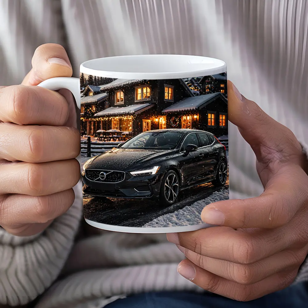 Volvo V40 Black Winter Night Snowy Scene – Mugs