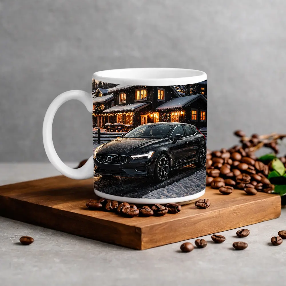 Volvo V40 Black Winter Night Snowy Scene – Mugs
