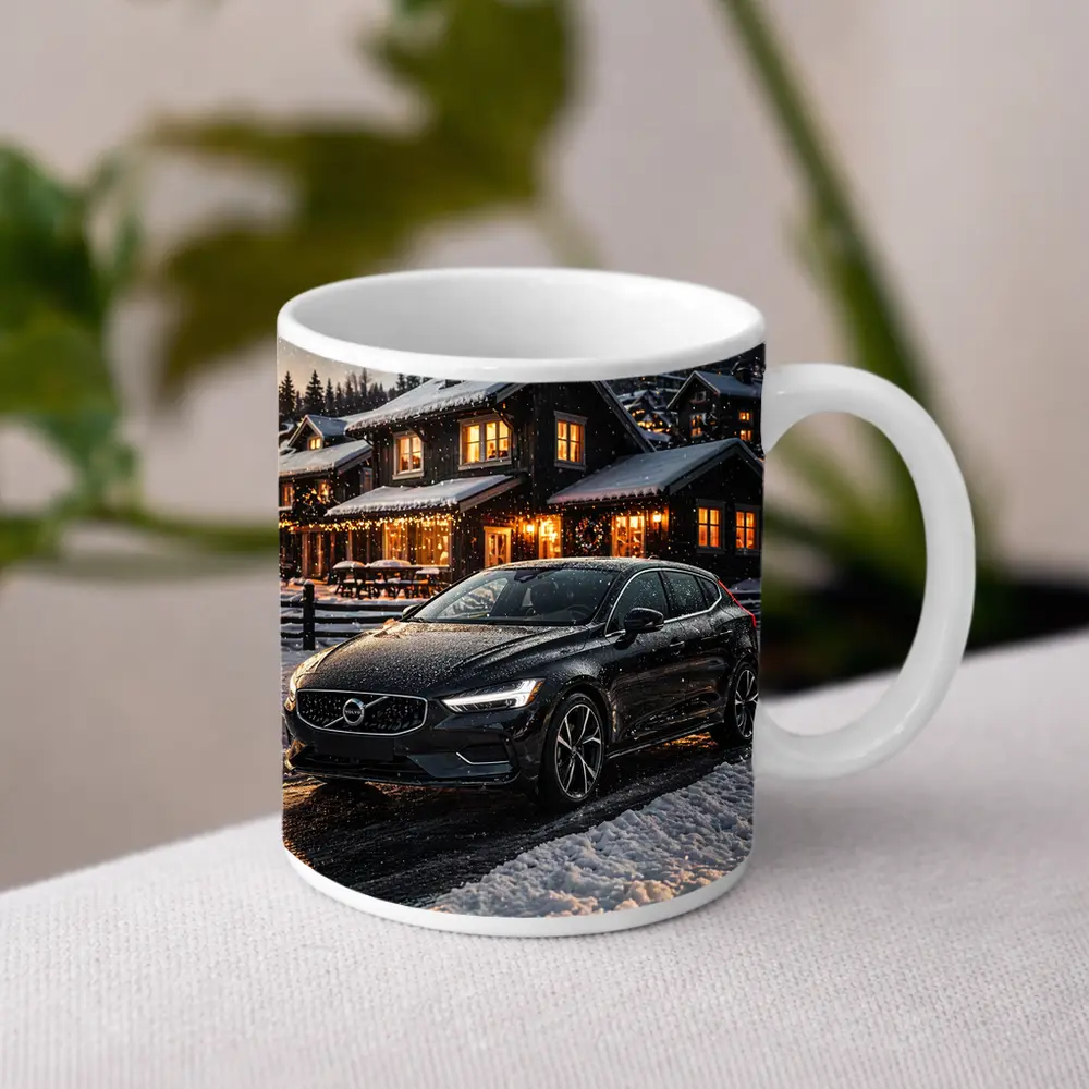 Volvo V40 Black Winter Night Snowy Scene – Mugs