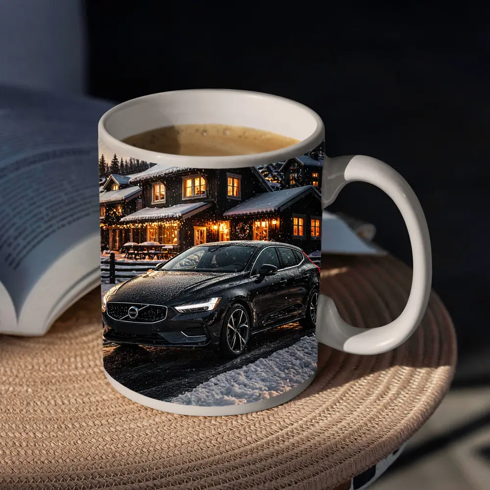 Volvo V40 Black Winter Night Snowy Scene – Mugs