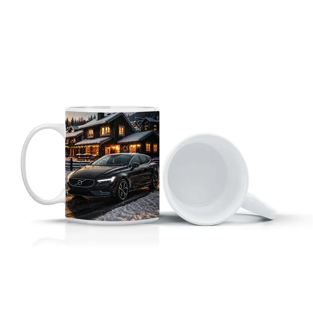 Volvo V40 Black Winter Night Snowy Scene – Mugs