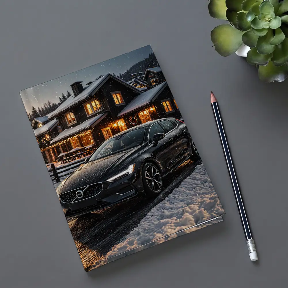 Volvo V40 Black Winter Night Snowy Scene – Notebooks
