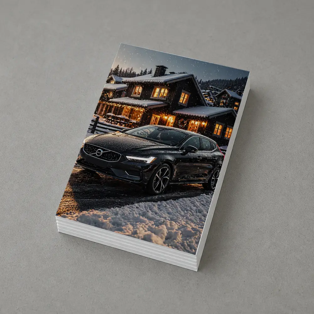 Volvo V40 Black Winter Night Snowy Scene – Postcards