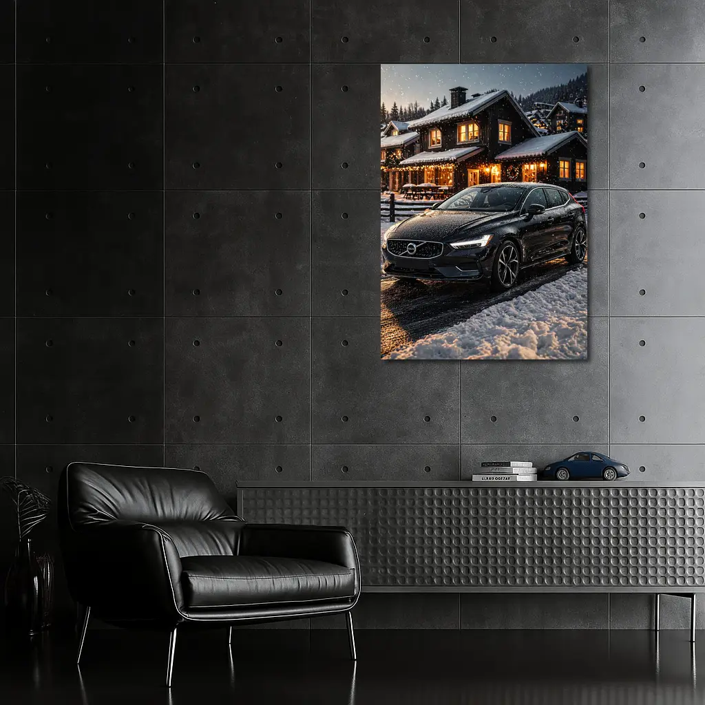 Volvo V40 Black Winter Night Snowy Scene – Wall Art
