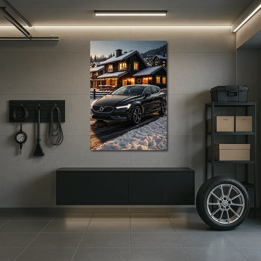 Volvo V40 Black Winter Night Snowy Scene – Wall Art