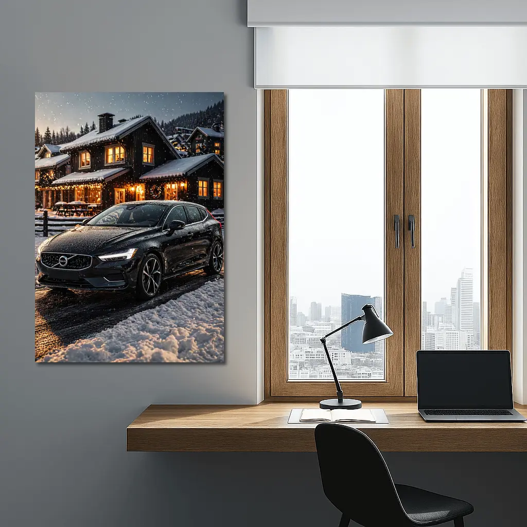 Volvo V40 Black Winter Night Snowy Scene – Wall Art