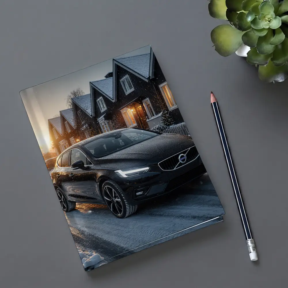 Volvo V40 Black On Snowy Winter Street – Notebooks