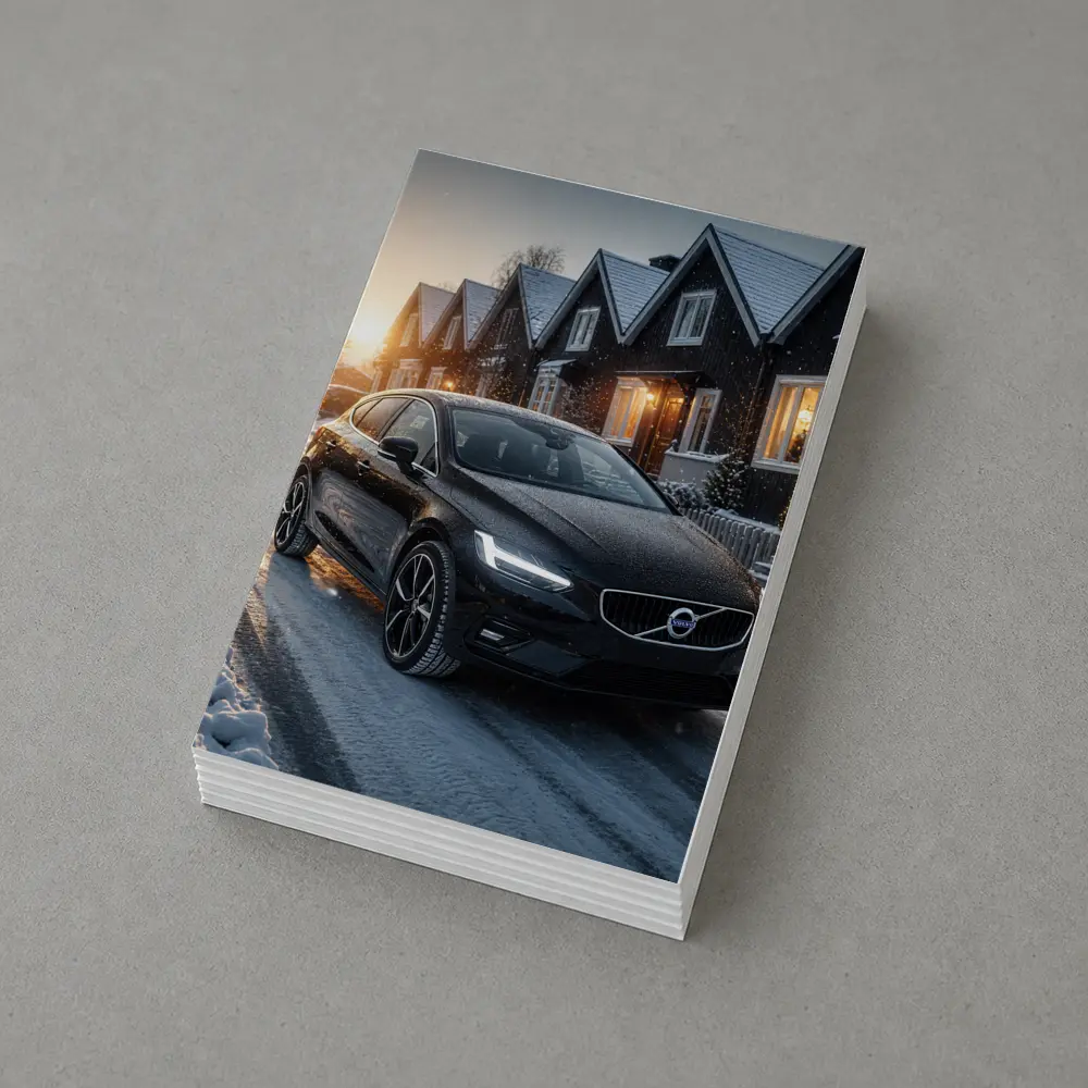 Volvo V40 Black On Snowy Winter Street – Postcards