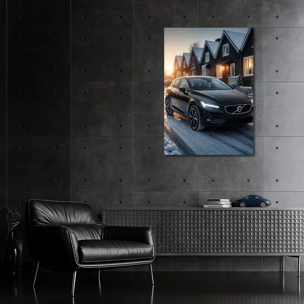 Volvo V40 Black On Snowy Winter Street – Wall Art