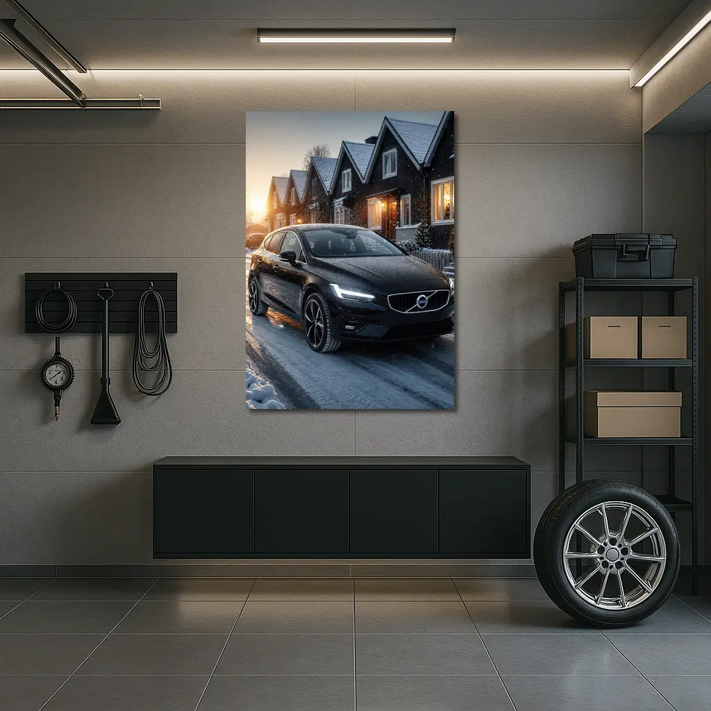 Volvo V40 Black On Snowy Winter Street – Wall Art