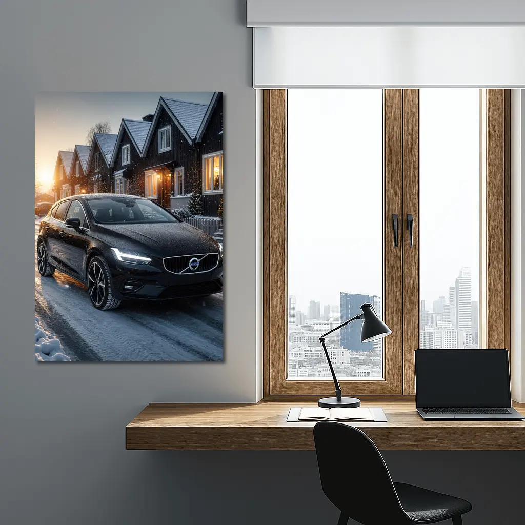 Volvo V40 Black On Snowy Winter Street – Wall Art