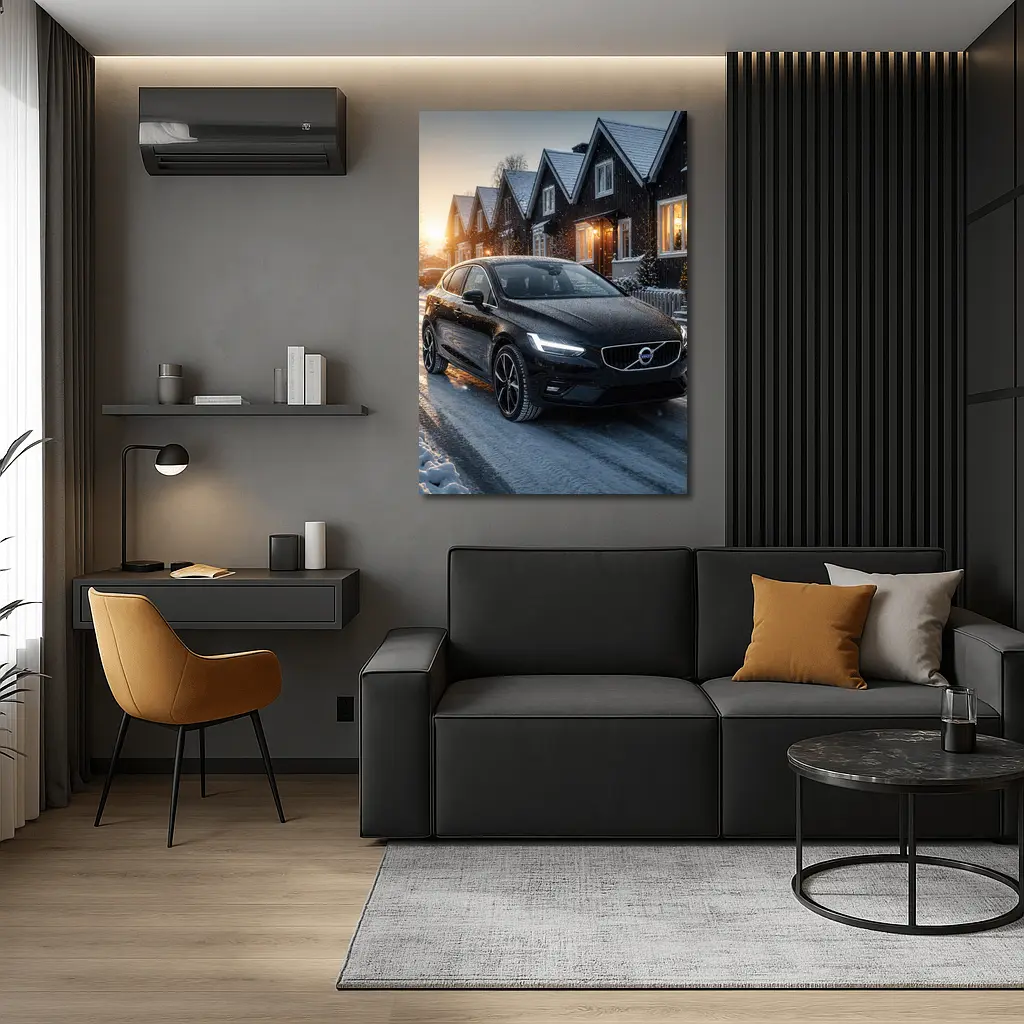 Volvo V40 Black On Snowy Winter Street – Wall Art