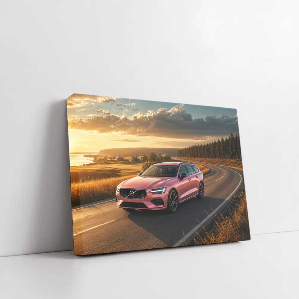 Volvo V60 Pink Wagon Country Road Sunset – Wall Art