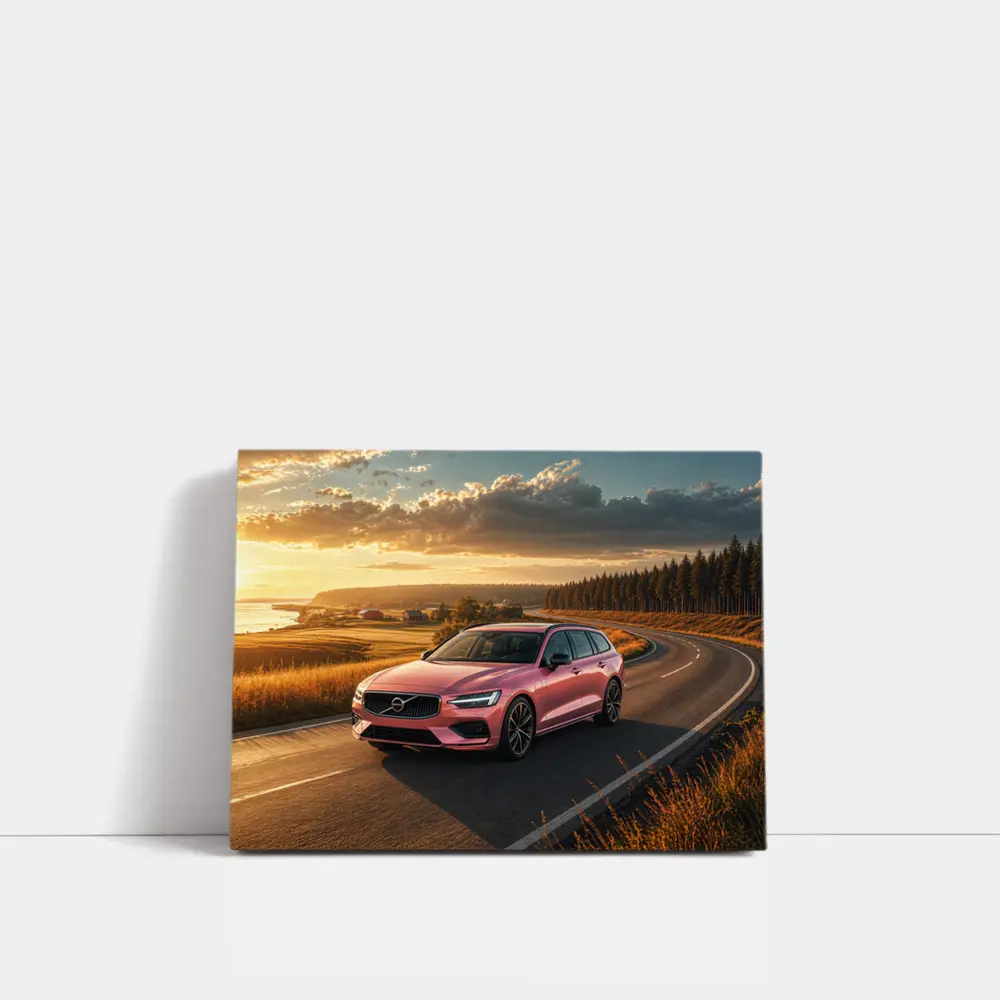 Volvo V60 Pink Wagon Country Road Sunset – Wall Art