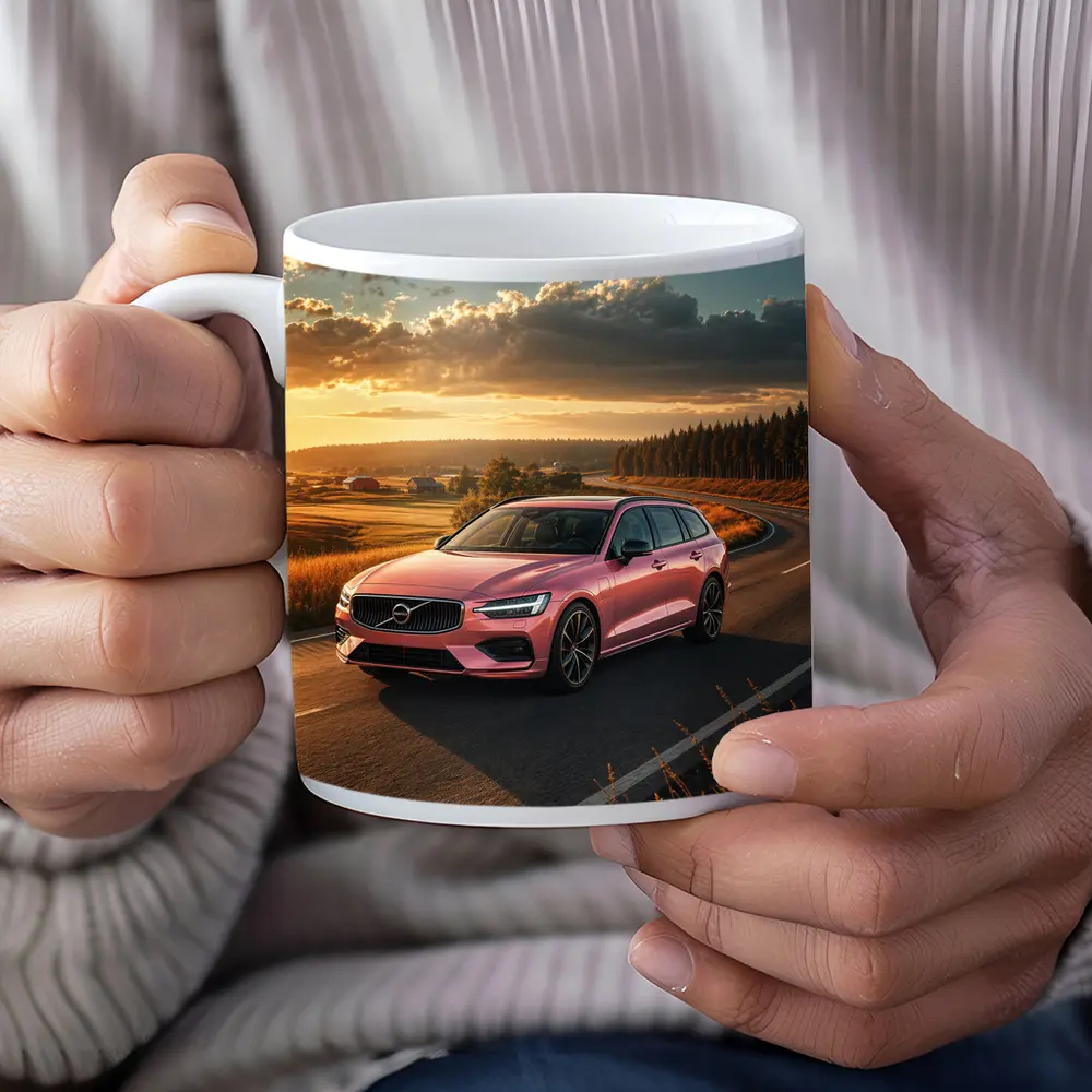 Volvo V60 Pink Wagon Country Road Sunset – Mugs