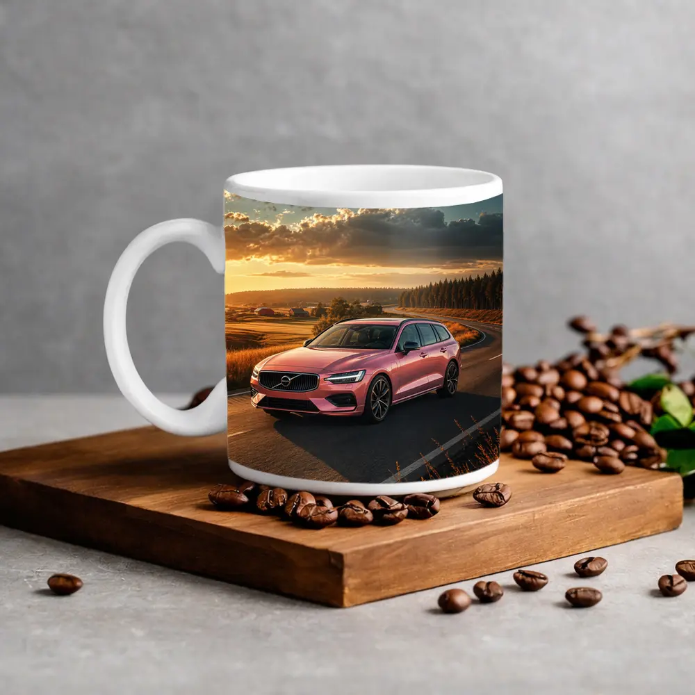 Volvo V60 Pink Wagon Country Road Sunset – Mugs