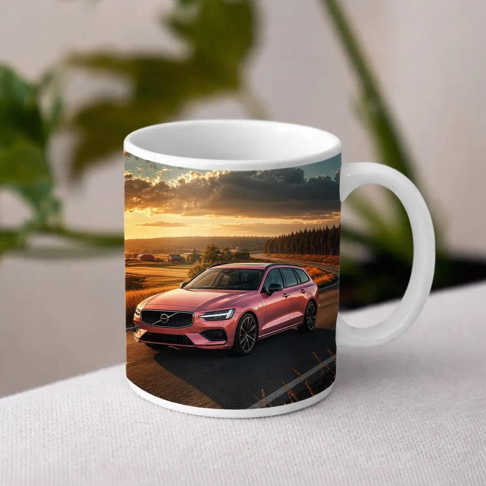 Volvo V60 Pink Wagon Country Road Sunset – Mugs