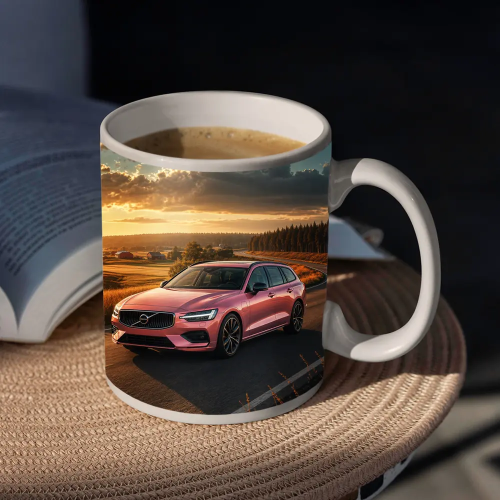 Volvo V60 Pink Wagon Country Road Sunset – Mugs