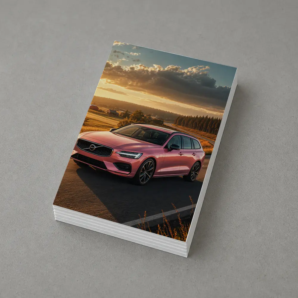Volvo V60 Pink Wagon Country Road Sunset – Postcards
