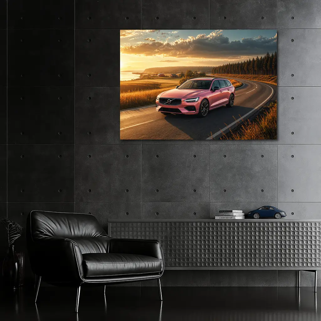 Volvo V60 Pink Wagon Country Road Sunset – Wall Art