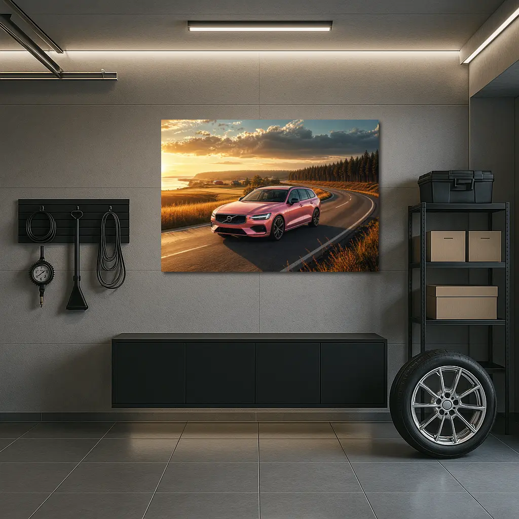 Volvo V60 Pink Wagon Country Road Sunset – Wall Art