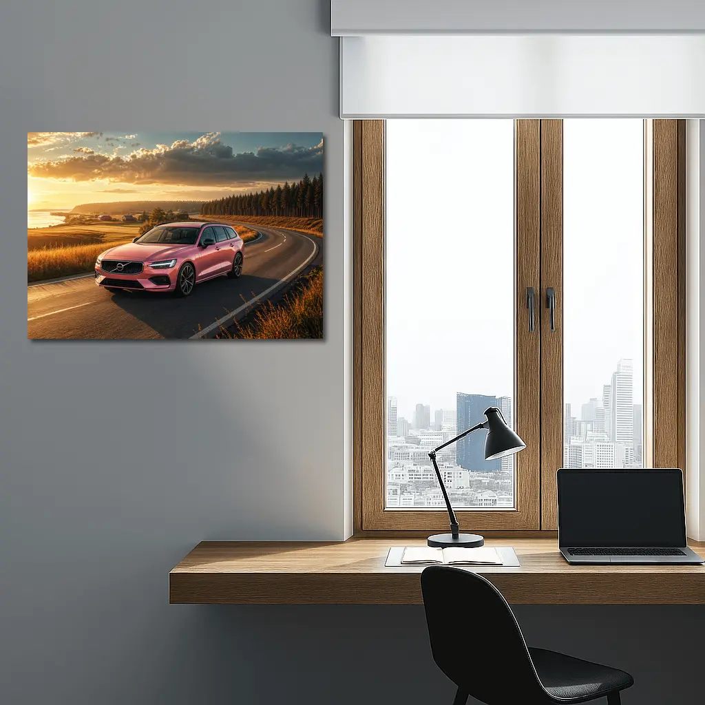 Volvo V60 Pink Wagon Country Road Sunset – Wall Art