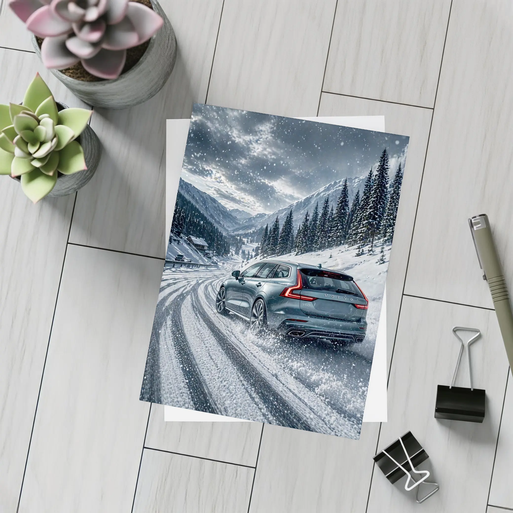 Volvo V60 Drifting Snow Mountain Road – Postcards