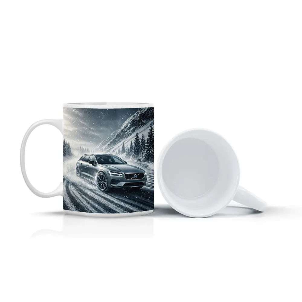 Volvo V60 Drifting Snowy Mountain Road – Mugs