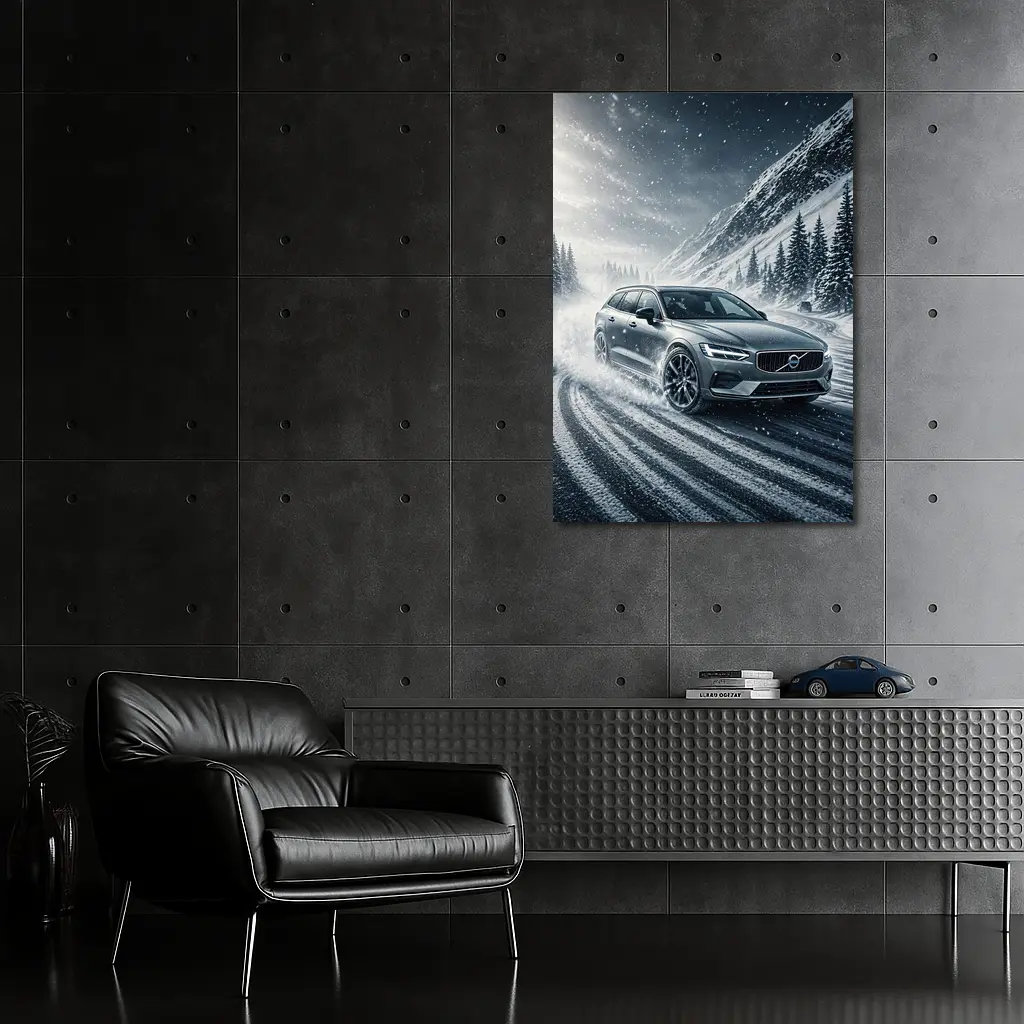 Volvo V60 Drifting Snowy Mountain Road – Wall Art