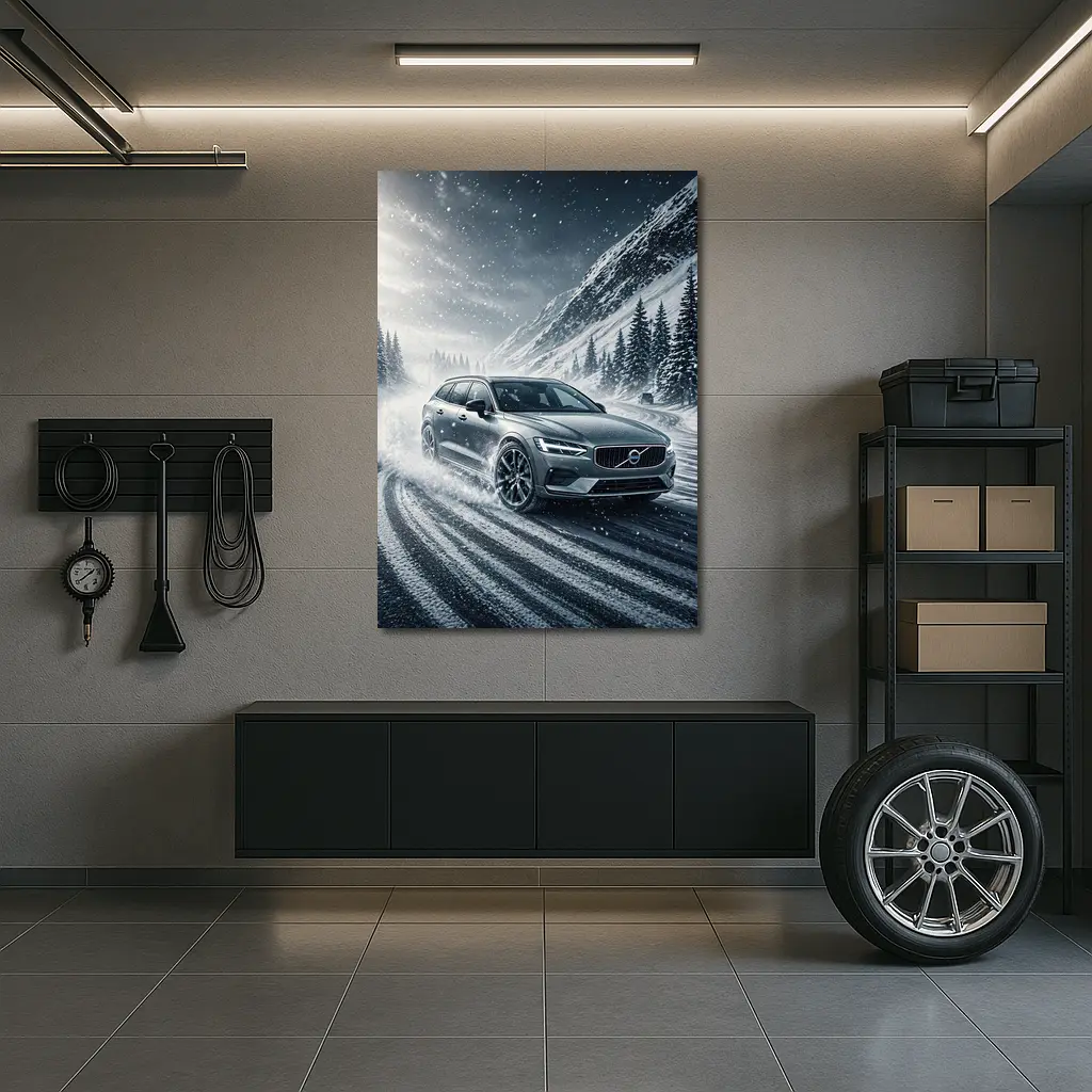 Volvo V60 Drifting Snowy Mountain Road – Wall Art