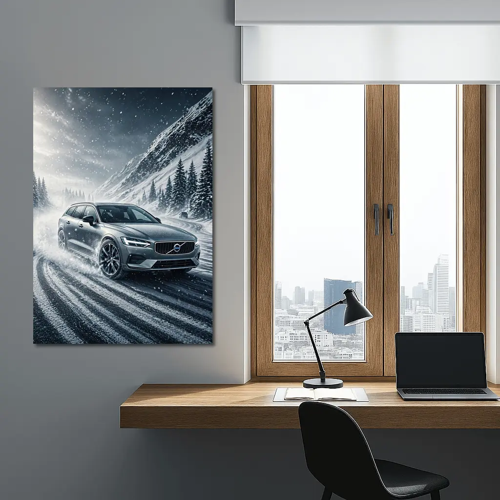 Volvo V60 Drifting Snowy Mountain Road – Wall Art