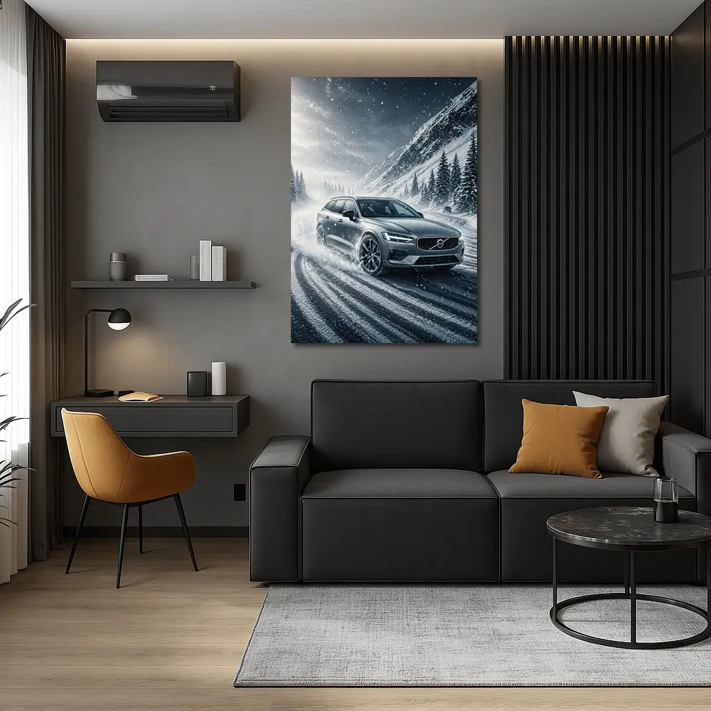 Volvo V60 Drifting Snowy Mountain Road – Wall Art