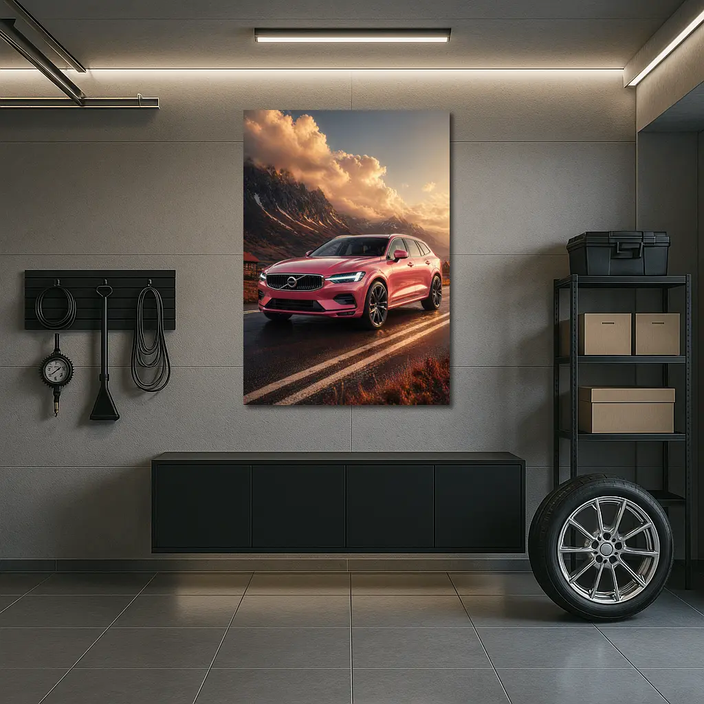 Volvo V60 Pink Road Mountain Sunset – Wall Art