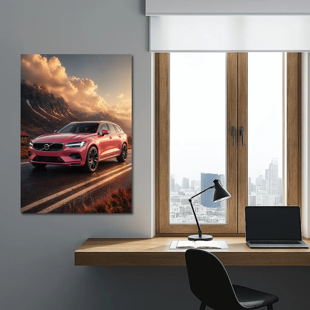 Volvo V60 Pink Road Mountain Sunset – Wall Art