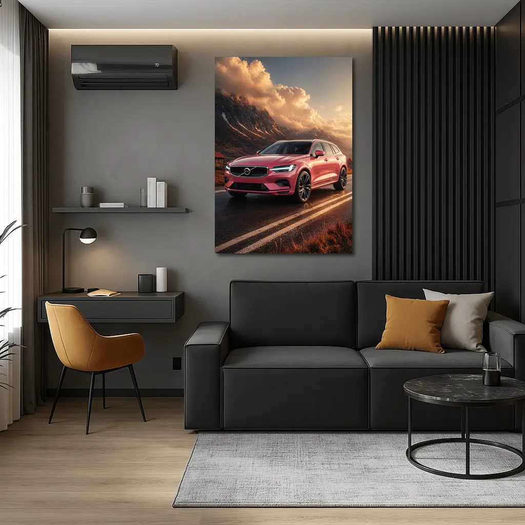 Volvo V60 Pink Road Mountain Sunset – Wall Art