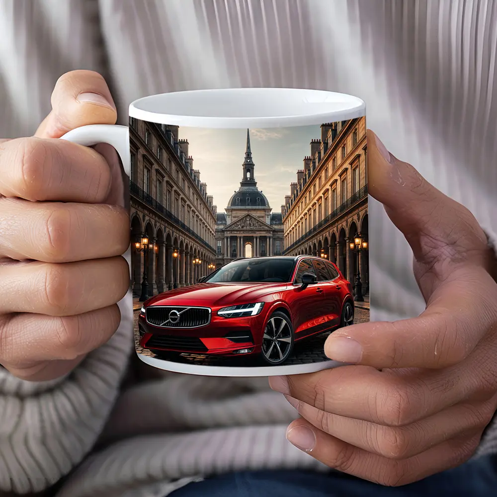 Volvo V60 Red Wagon Paris Courtyard – Mugs
