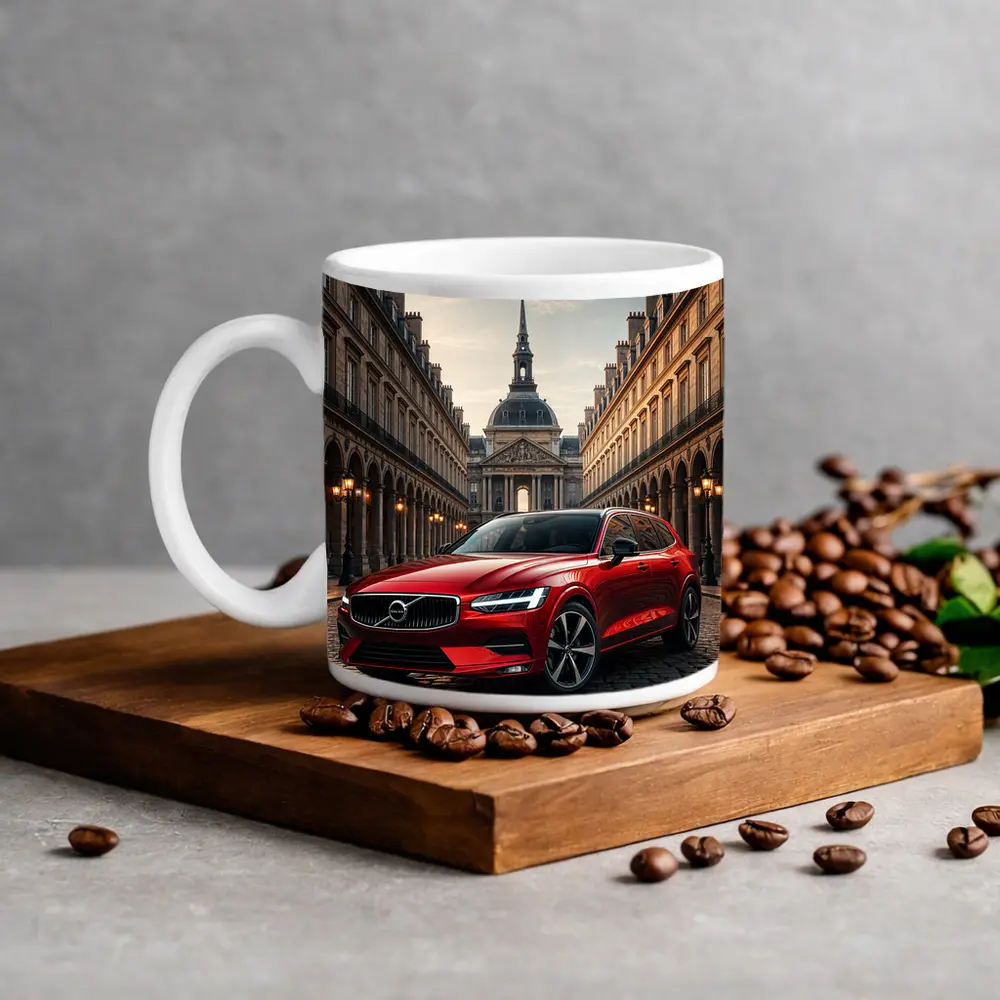 Volvo V60 Red Wagon Paris Courtyard – Mugs