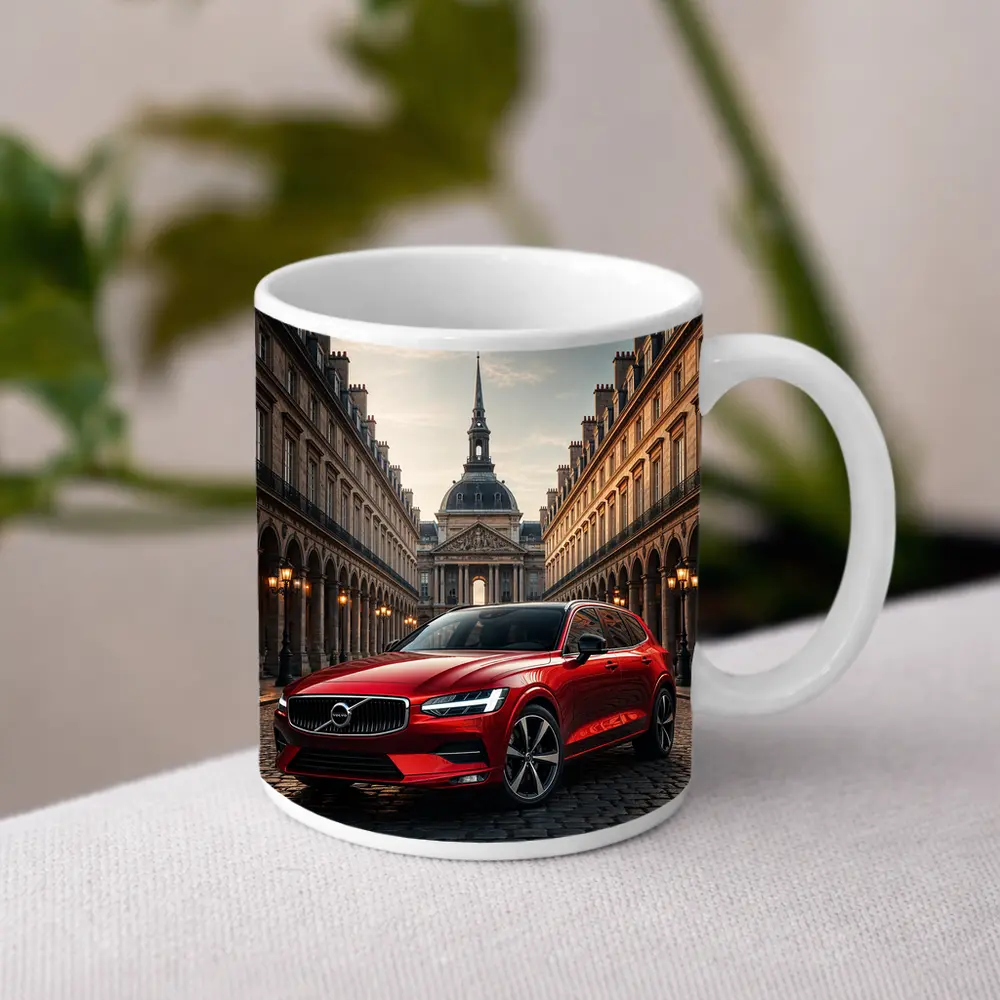 Volvo V60 Red Wagon Paris Courtyard – Mugs