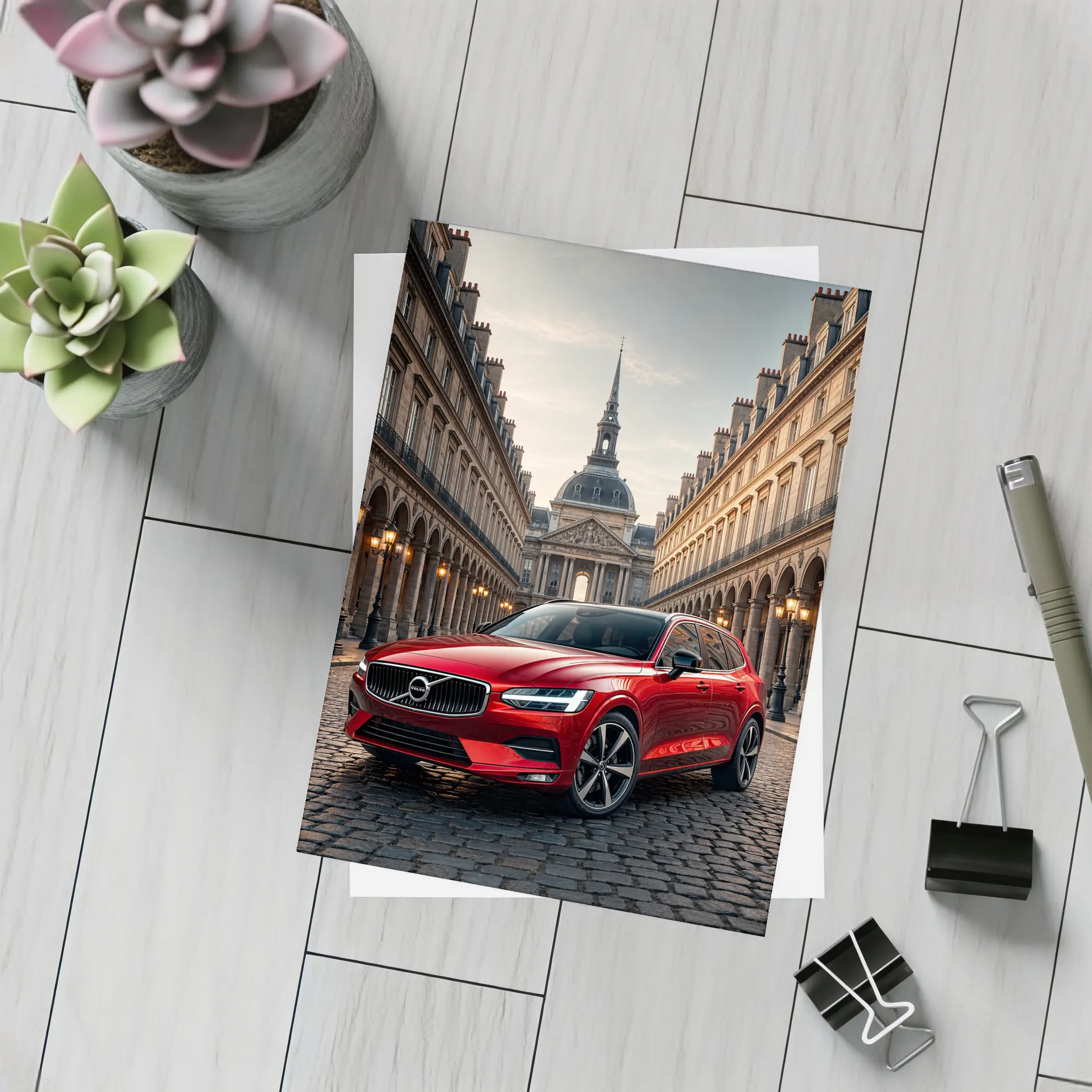 Volvo V60 Red Wagon Paris Courtyard – Postcards
