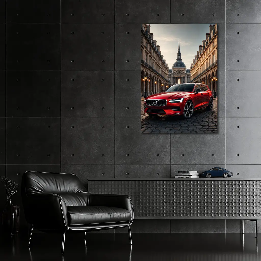 Volvo V60 Red Wagon Paris Courtyard – Wall Art