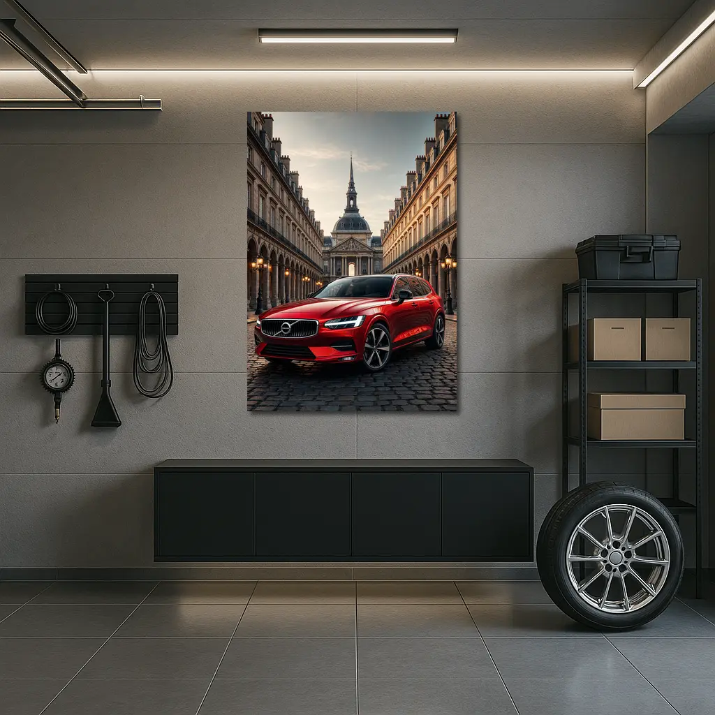 Volvo V60 Red Wagon Paris Courtyard – Wall Art