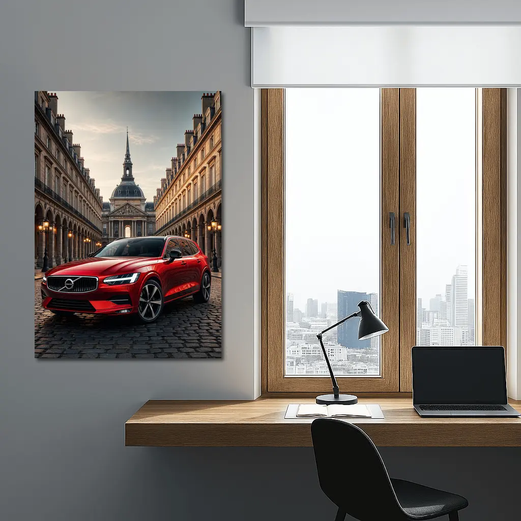 Volvo V60 Red Wagon Paris Courtyard – Wall Art
