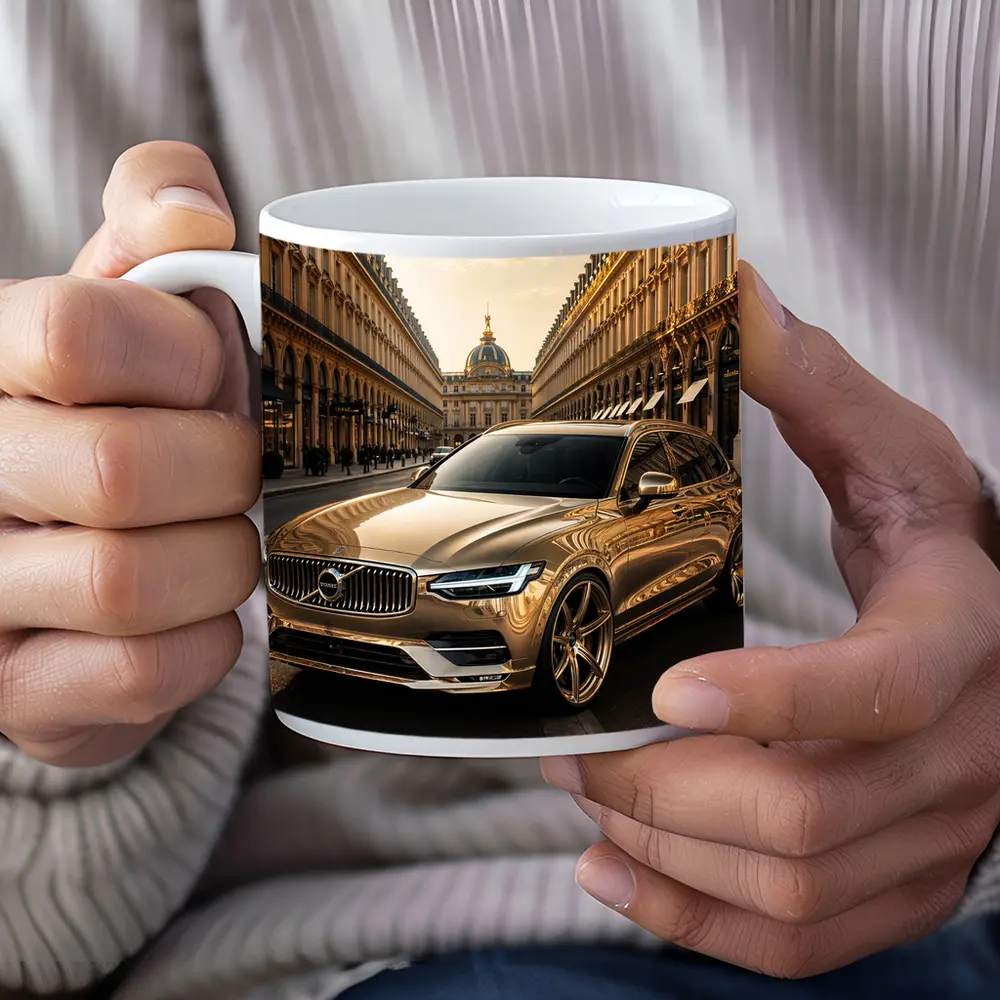 Volvo V90 Gold Paris Street Scene – Mugs