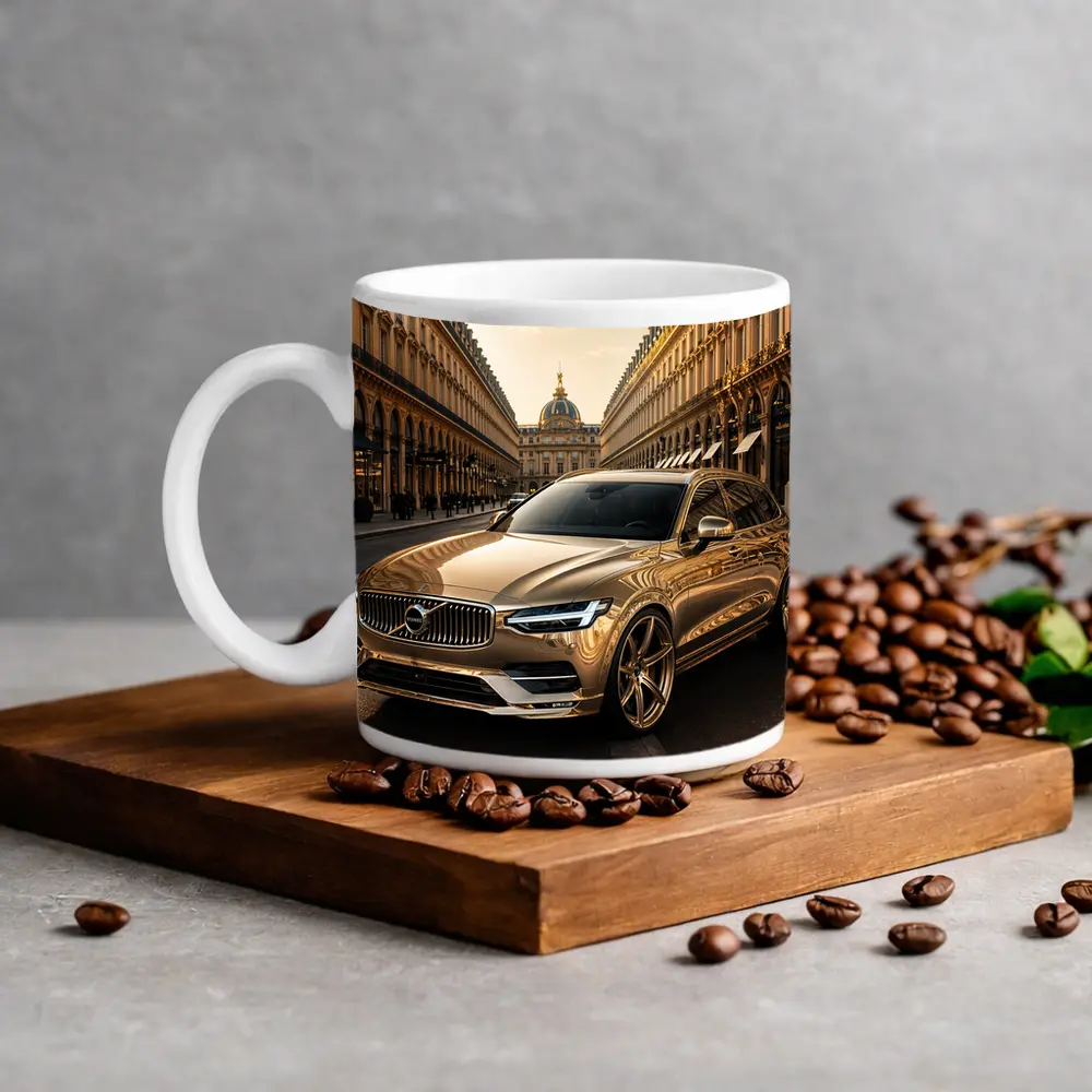 Volvo V90 Gold Paris Street Scene – Mugs