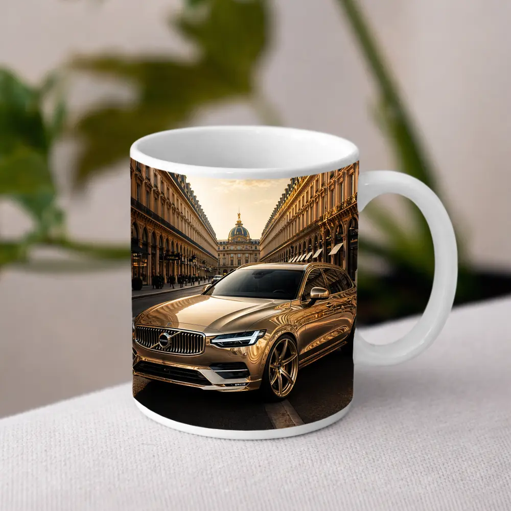 Volvo V90 Gold Paris Street Scene – Mugs