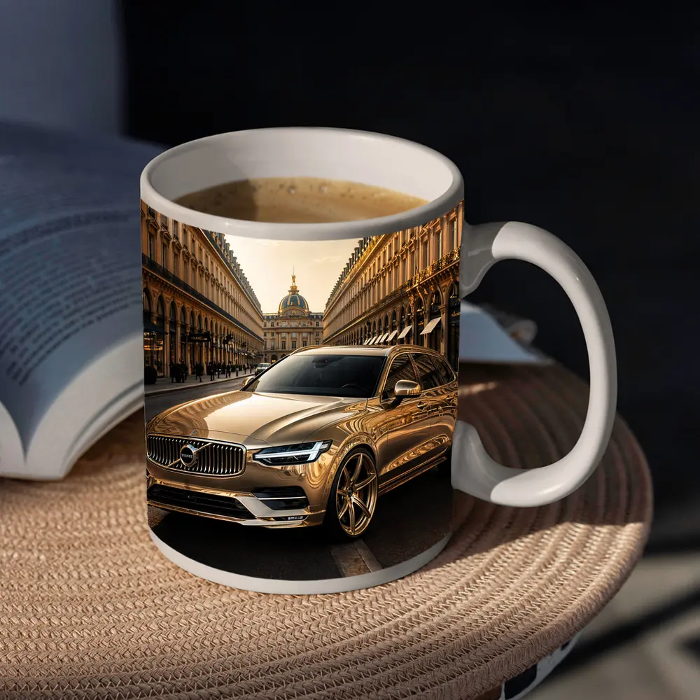 Volvo V90 Gold Paris Street Scene – Mugs