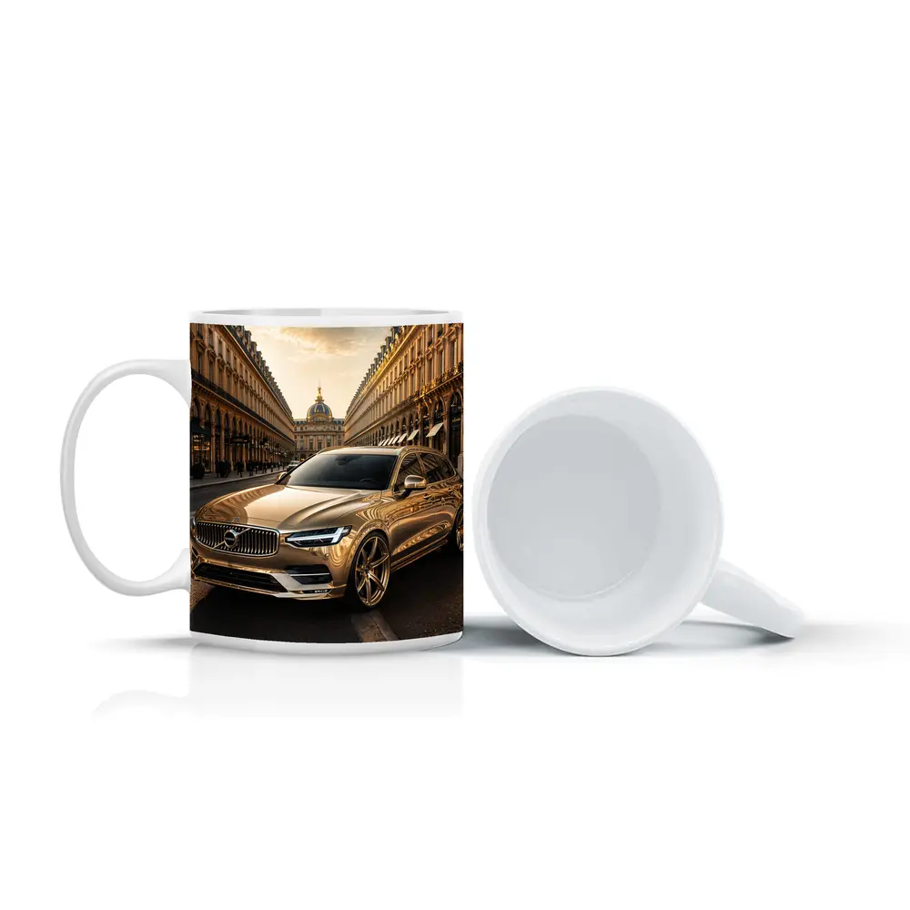 Volvo V90 Gold Paris Street Scene – Mugs