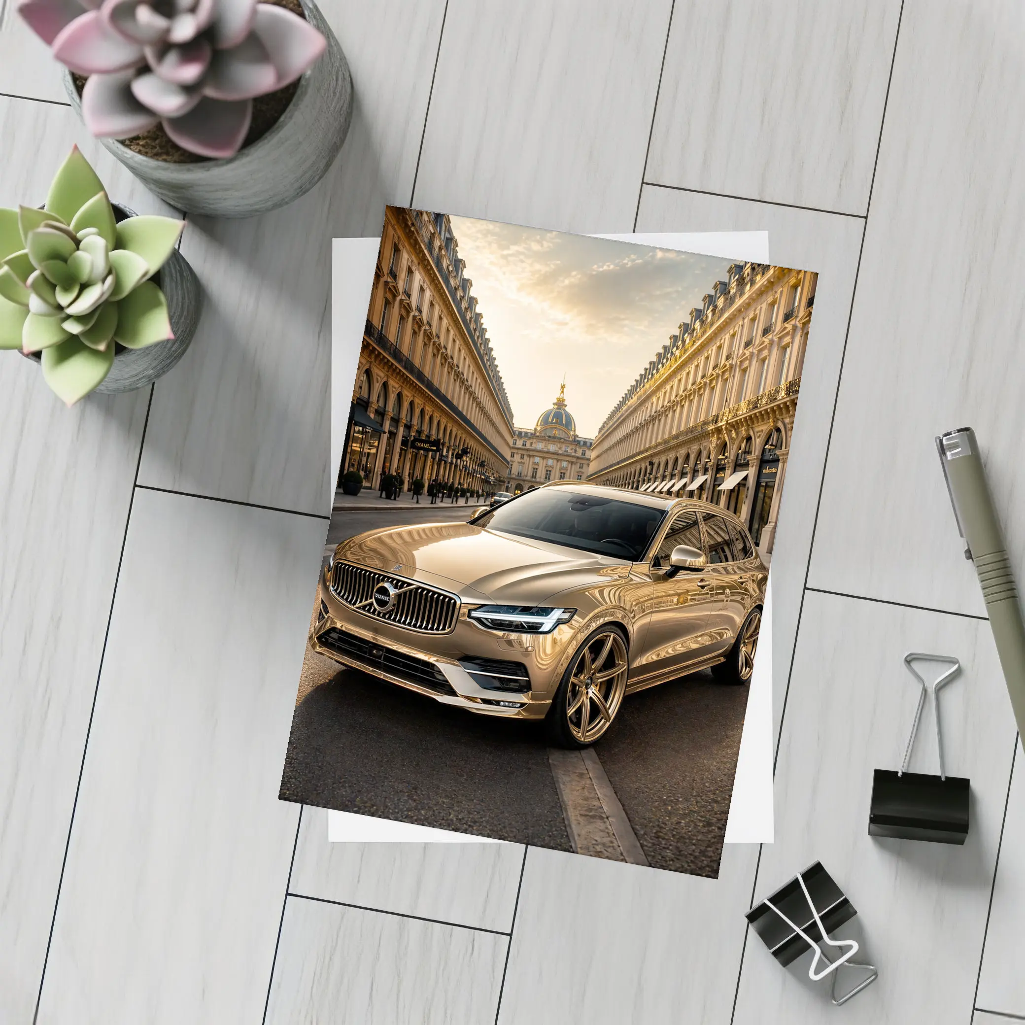 Volvo V90 Gold Paris Street Scene – Postcards