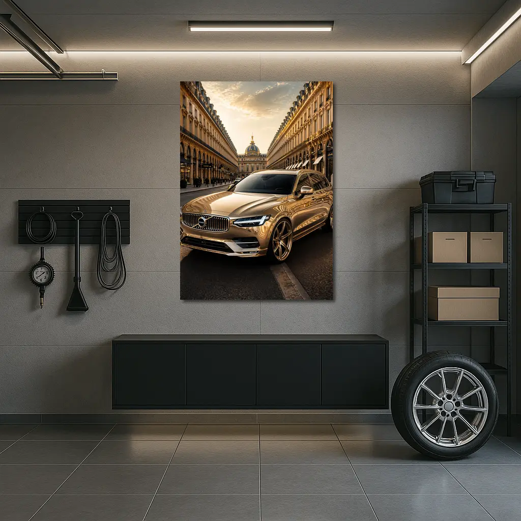 Volvo V90 Gold Paris Street Scene – Wall Art