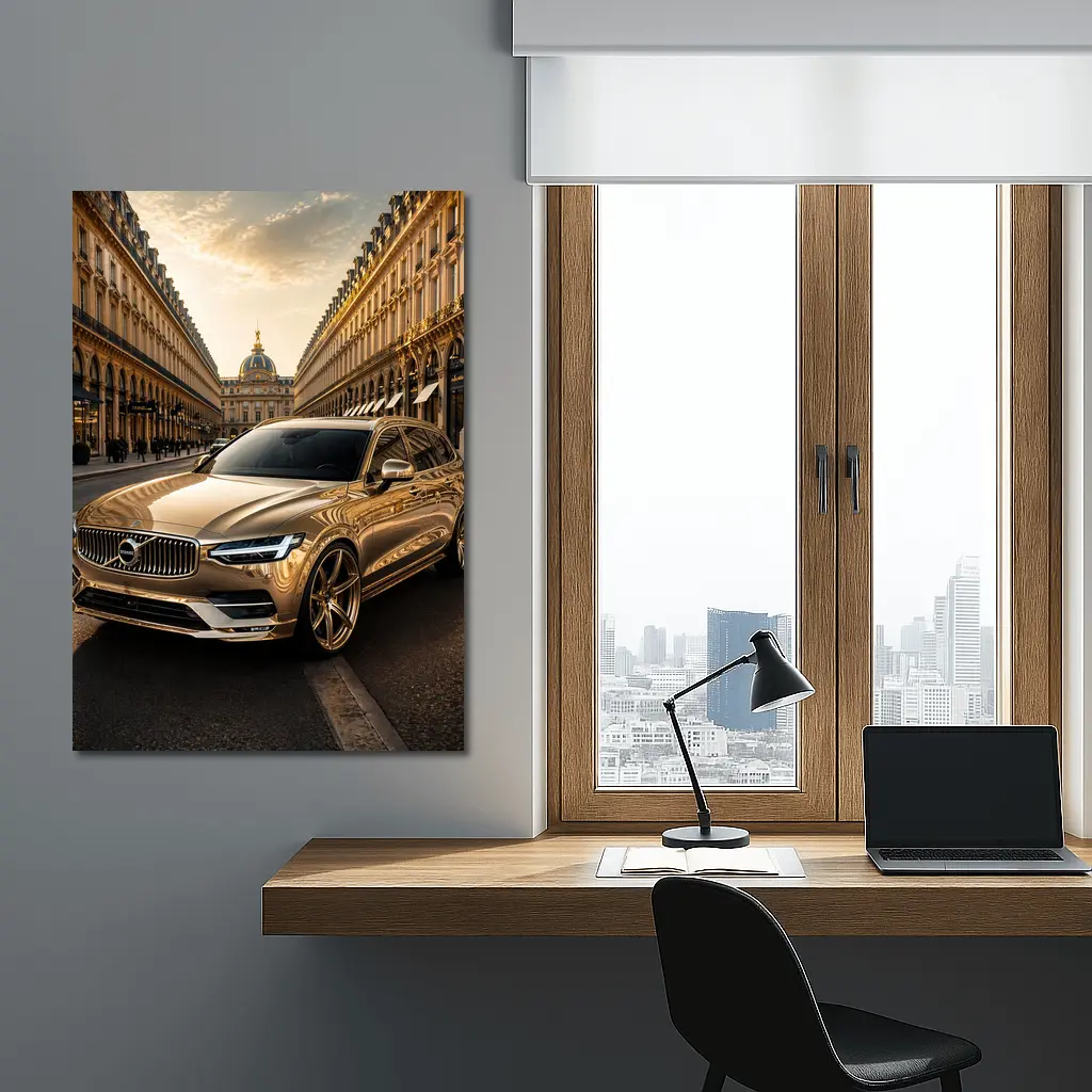 Volvo V90 Gold Paris Street Scene – Wall Art
